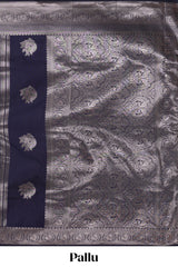 Blue stripes zari motifs design kathan silk saree with self zari border and motifs blouse