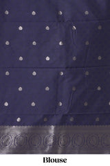 Blue stripes zari motifs design kathan silk saree with self zari border and motifs blouse