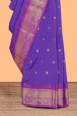 Violet zari motifs Kathan Silk Saree with contrast zari border and matching zari buttta blouse