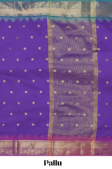 Violet zari motifs Kathan Silk Saree with contrast zari border and matching zari buttta blouse