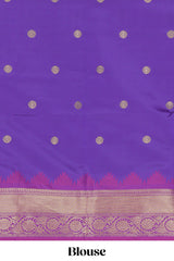 Violet zari motifs Kathan Silk Saree with contrast zari border and matching zari buttta blouse