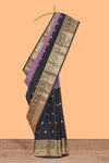 Mauve & black dual shades zari motifs Kathan Silk Saree with contrast zari border and matching zari striped blouse