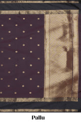 Brown zari motifs Kathan Silk Saree with contrast zari border and matching zari blouse