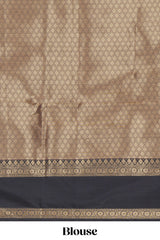 Brown zari motifs Kathan Silk Saree with contrast zari border and matching zari blouse