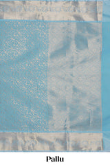 Blue zari motifs Kathan Silk Saree with self zari border and matching zari blouse
