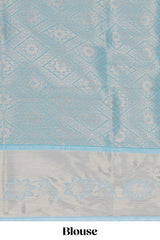 Blue zari motifs Kathan Silk Saree with self zari border and matching zari blouse