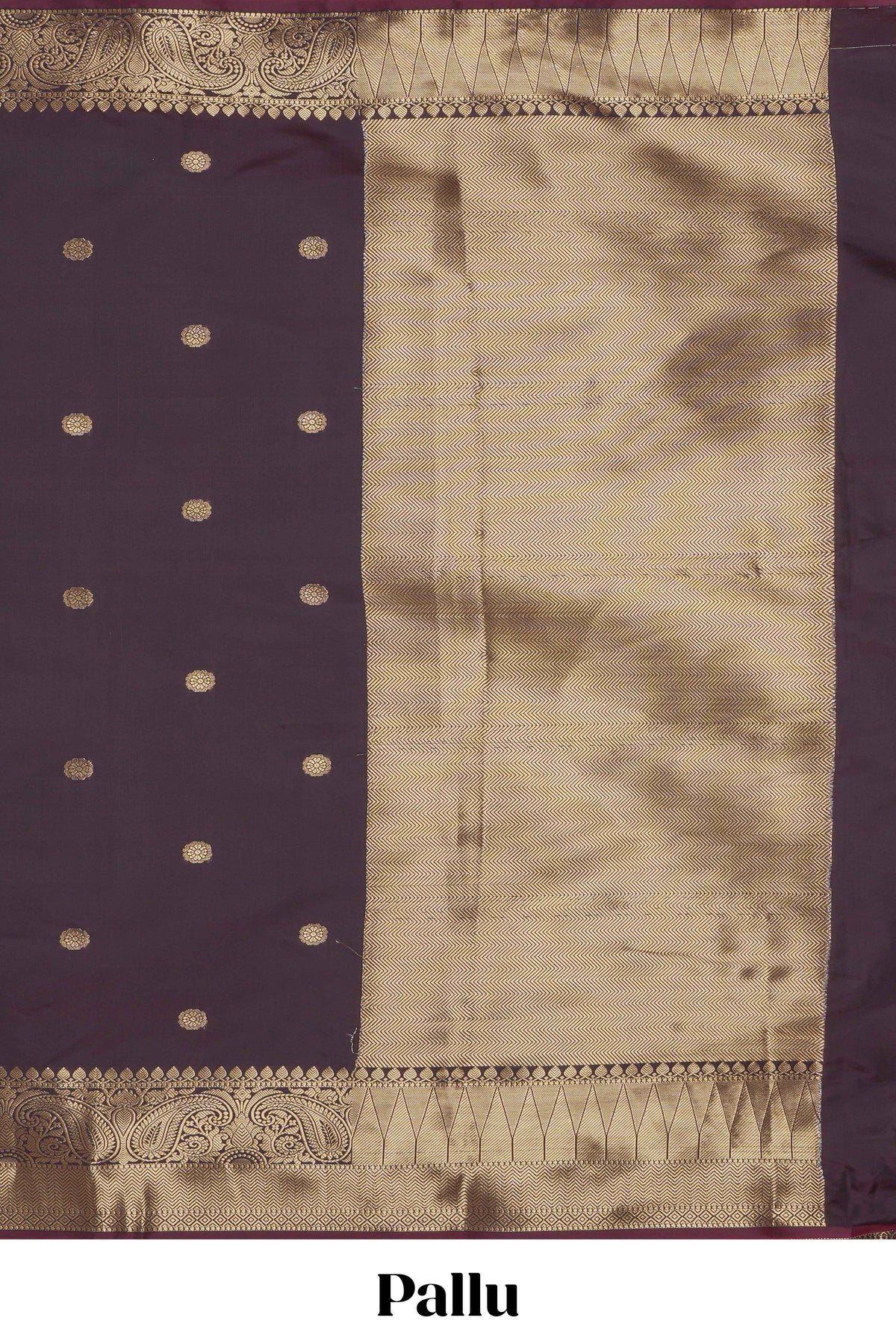 Brown zari motifs Kathan Silk Saree with self zari border and matching zari striped blouse