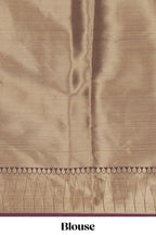 Brown zari motifs Kathan Silk Saree with self zari border and matching zari striped blouse