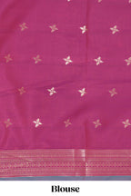 Dual tone teal blue and magenta kathan silk saree with contrast zari borders and motifs blouse