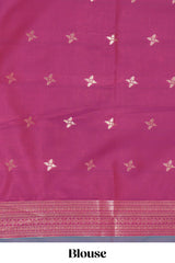 Dual tone teal blue and magenta kathan silk saree with contrast zari borders and motifs blouse