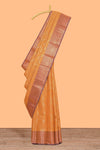 Orange geometric zari design kathan silk saree with contrast zari borders and embroidery blouse