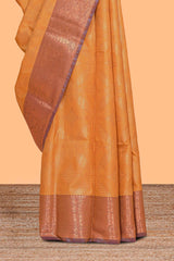 Orange geometric zari design kathan silk saree with contrast zari borders and embroidery blouse