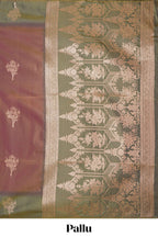 Deep ruby purple floral design kathan silk saree with contrast zari borders and motifs blouse