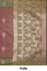 Deep ruby purple floral design kathan silk saree with contrast zari borders and motifs blouse