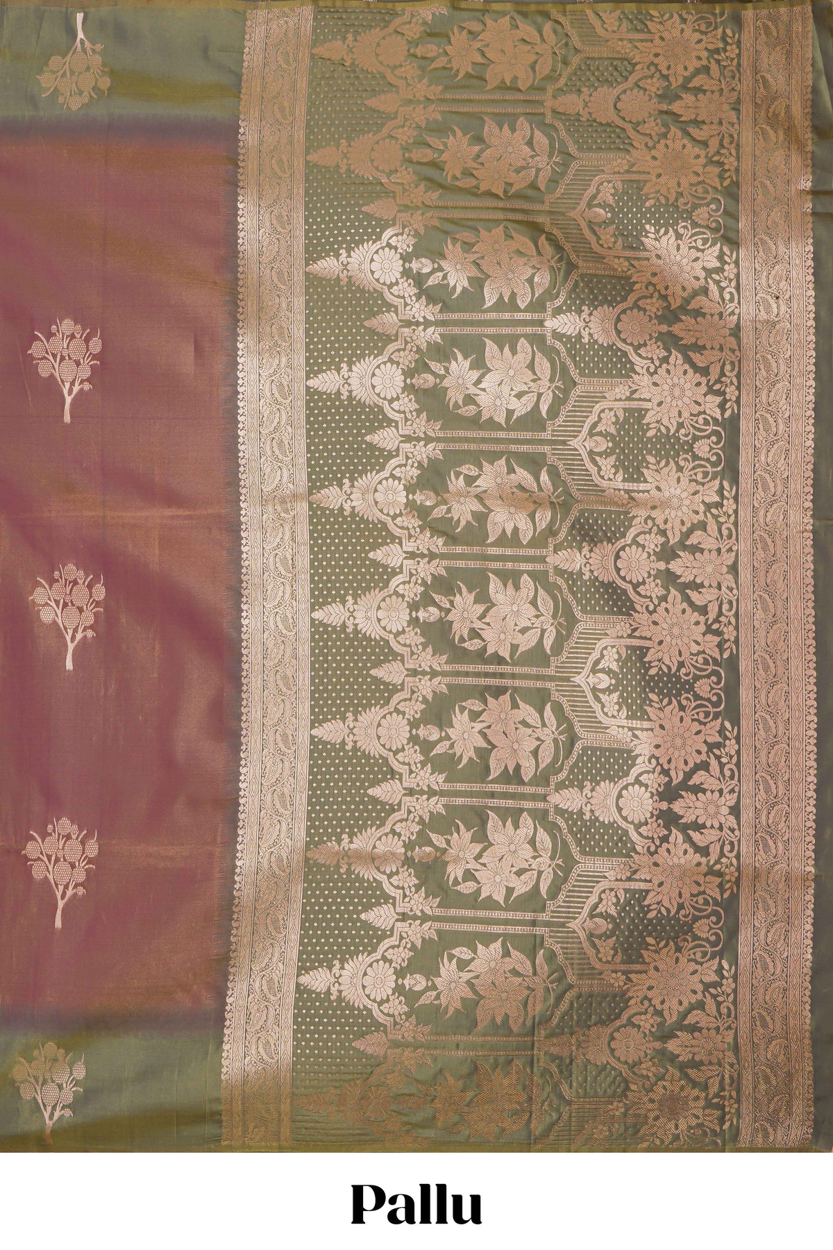 Deep ruby purple floral design kathan silk saree with contrast zari borders and motifs blouse