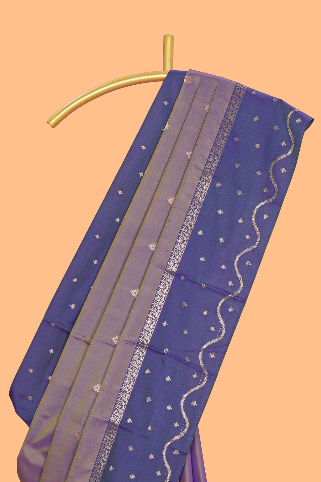Lavender floral motifs design kathan silk saree with contrast zari borders and matching blouse