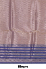 Lavender floral motifs design kathan silk saree with contrast zari borders and matching blouse