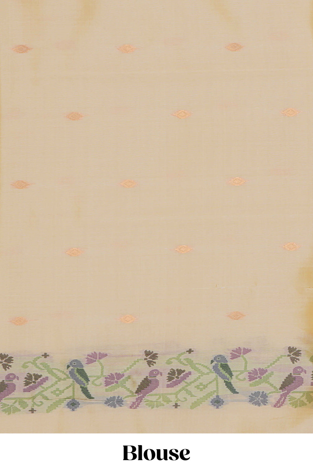 Green zari striped motifs design kathan silk saree with contrast floral vines & birds design borders and pallu