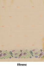 Green zari striped motifs design kathan silk saree with contrast floral vines & birds design borders and pallu