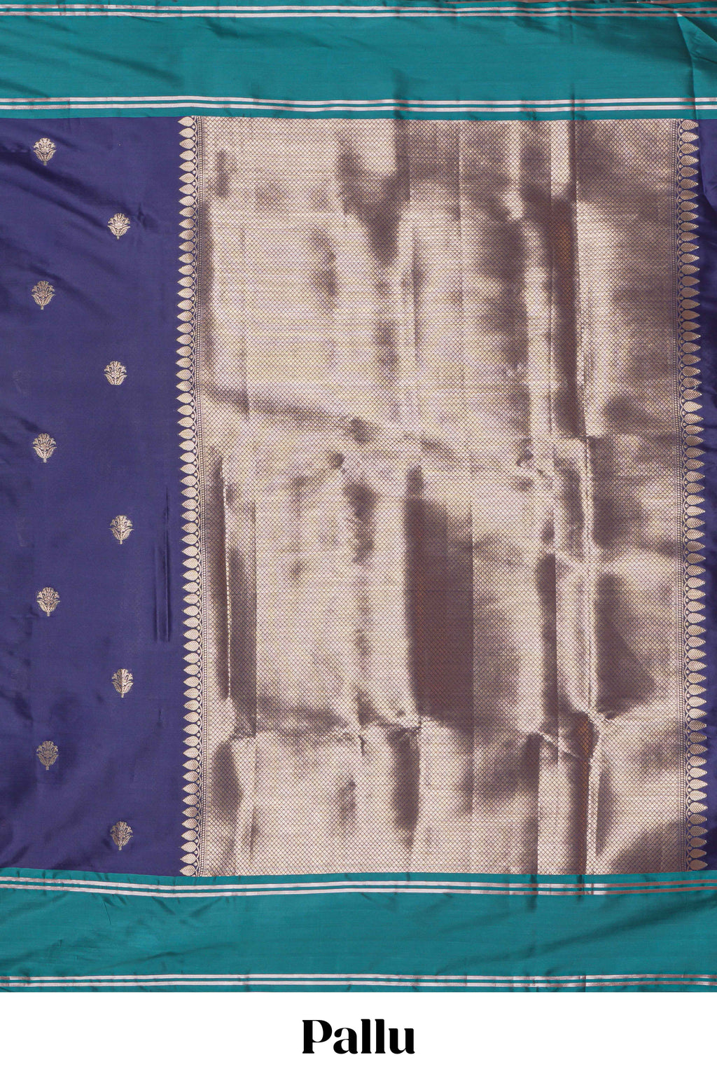 Blue floral zari motifs design kathan silk saree with contrast borders and zari pallu