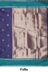 Blue floral zari motifs design kathan silk saree with contrast borders and zari pallu
