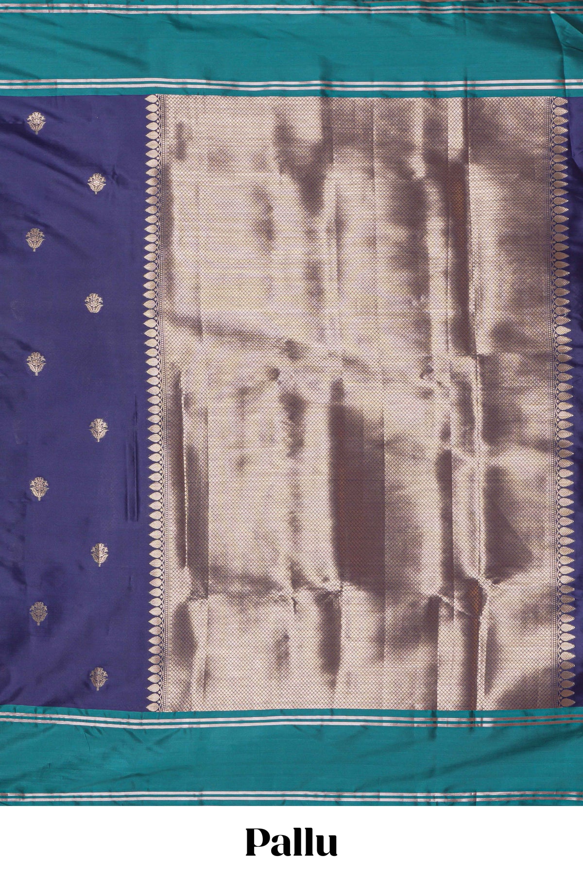 Blue floral zari motifs design kathan silk saree with contrast borders and zari pallu
