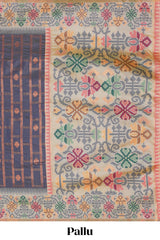 Grey geometric floral motifs zari design kathan silk saree with contrast zari borders and motifs blouse