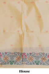 Grey geometric floral motifs zari design kathan silk saree with contrast zari borders and motifs blouse