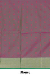 Pink motifs zari design kathan silk saree with contrast zari borders and motifs blouse