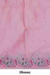 Purple zari striped design kathan silk saree with contrast zari borders and motifs blouse