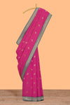 Pink zari motifs design kathan silk saree with contrast zari borders and blouse