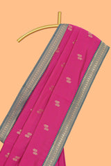 Pink zari motifs design kathan silk saree with contrast zari borders and blouse