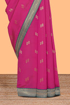Pink zari motifs design kathan silk saree with contrast zari borders and blouse