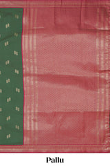 Green zari motifs design kathan silk saree with contrast zari borders and blouse