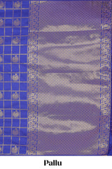 Borderless blue zari checked motifs design kathan silk saree with self zari borders and matching blouse