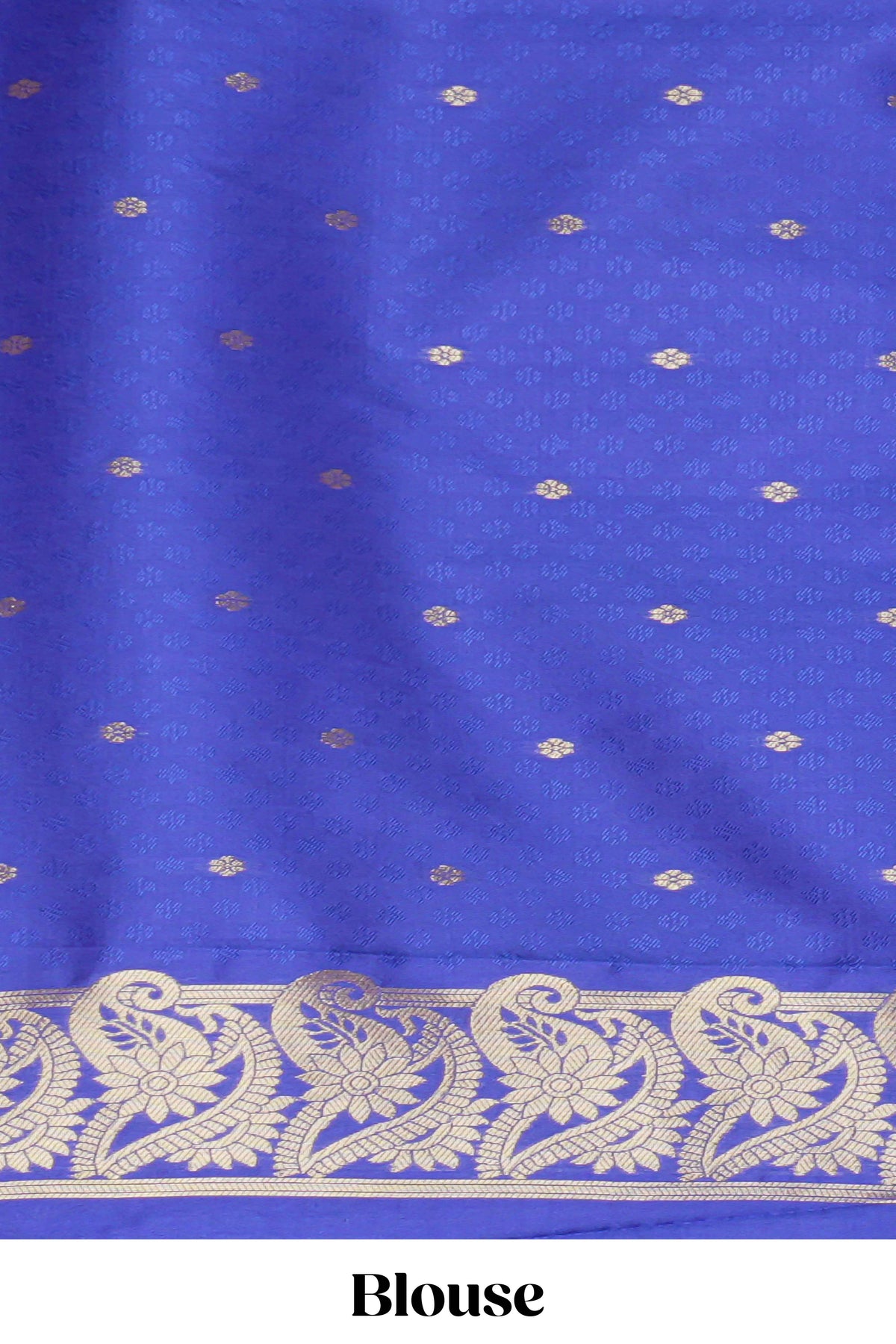 Borderless blue zari checked motifs design kathan silk saree with self zari borders and matching blouse