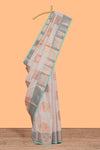 Beige zari motifs design kathan silk saree with contrast zari borders and motifs blouse