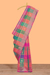 Multi color checked zari motifs design kathan silk saree with self zari borders and motifs blouse
