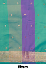 Multi color checked zari motifs design kathan silk saree with self zari borders and motifs blouse