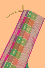 Multi color checked zari motifs design kathan silk saree with self zari borders and motifs blouse
