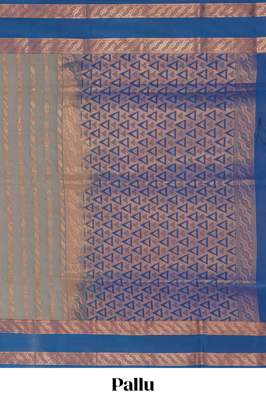 Grey zari striped design kathan silk saree with contrast bentex zari borders and blouse