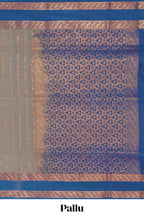 Grey zari striped design kathan silk saree with contrast bentex zari borders and blouse