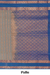 Grey zari striped design kathan silk saree with contrast bentex zari borders and blouse