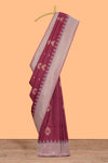 Maroon zari motifs design kathan silk saree with contrast zari borders and motifs blouse