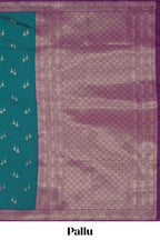 Green zari motifs design kathan silk saree with contrast zari borders and blouse