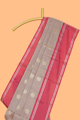 Beige zari motifs design kathan silk saree with self zari borders and matching blouse
