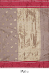 Beige zari motifs design kathan silk saree with self zari borders and matching blouse