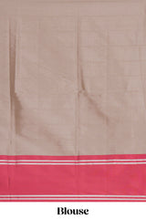 Beige zari motifs design kathan silk saree with self zari borders and matching blouse