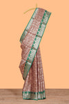 Peach floral zari design kathan silk saree with contrast zari borders and matching blouse