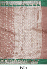 Peach floral zari design kathan silk saree with contrast zari borders and matching blouse